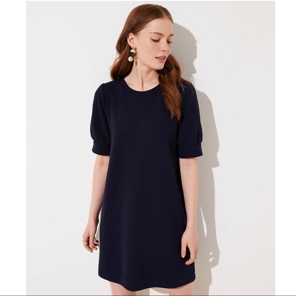 ❌SOLD❌ LOFT Navy Puffed Sleeve Dress